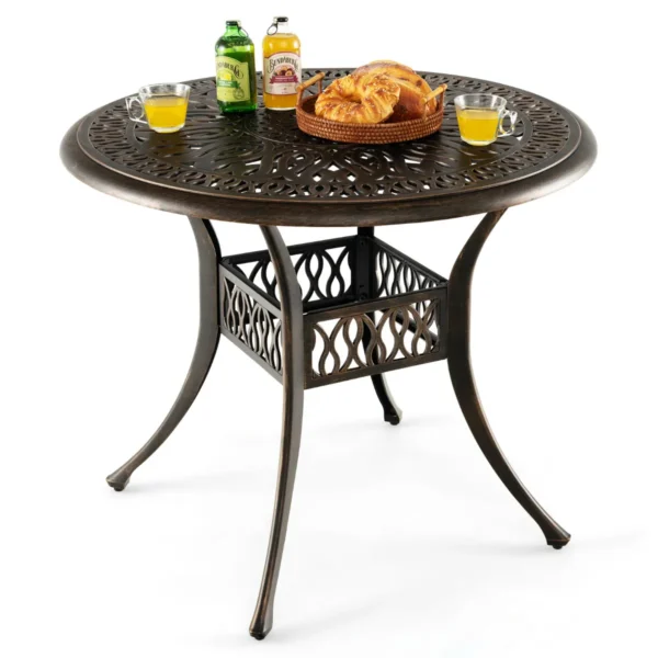 Tuintafel Met Parasolgat Ronde Balkontafel Van Gegoten Aluminium Weerbestendige Terrastafel Voor Tuin 90 X 90 X 74 Cm
