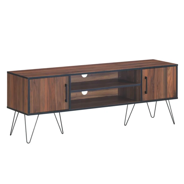TV Kast Met 2 Deuren & 2 Open Schappen & Kabelmanagement Gaten Voor TV's Tot 60 Inch Walnoot