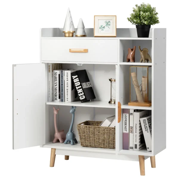 Vloer Opslagkast Vrijstaande Kast Met 1 Lade 2 Deuren 3 Planken & 4 Rubberhouten Poten Dressoir Organisator Voor De Thuis Kantoor