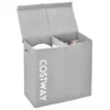 Wasmand met deksel 115 l wasverzamelaar 2 vakken wasbox van vliesstof met handgrepen 62 x 31 x 60 cm (grijs) 1