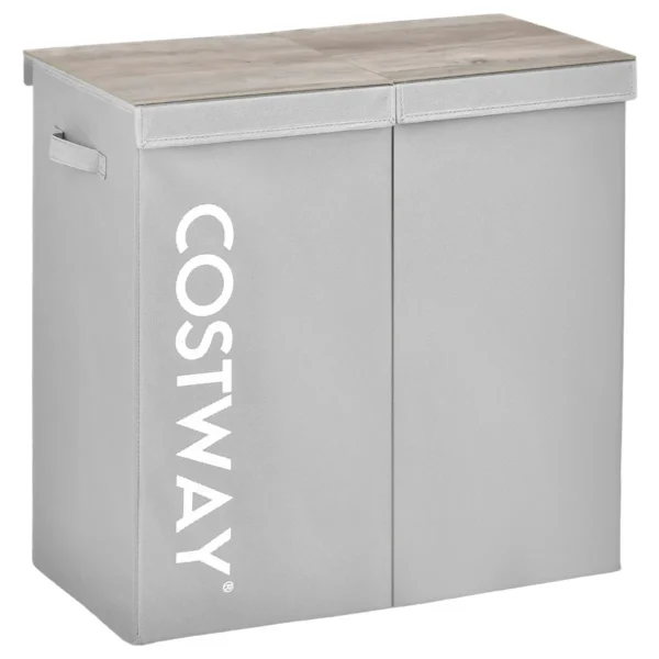 Wasmand met deksel 115 l wasverzamelaar 2 vakken wasbox van vliesstof met handgrepen 62 x 31 x 60 cm (grijs) 2