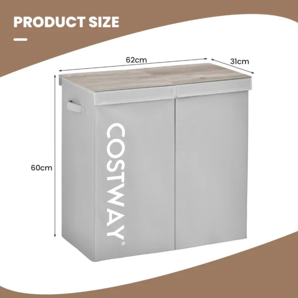 Wasmand met deksel 115 l wasverzamelaar 2 vakken wasbox van vliesstof met handgrepen 62 x 31 x 60 cm (grijs) 3