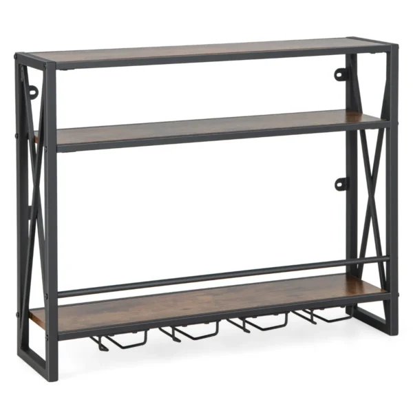 Wijnrek Met 3 Niveaus Houten Flessenrek Met Metalen Frame Met 4 Rijen Wijnglazenhouder Ideaal Voor Thuis Bar Keuken Restaurant
