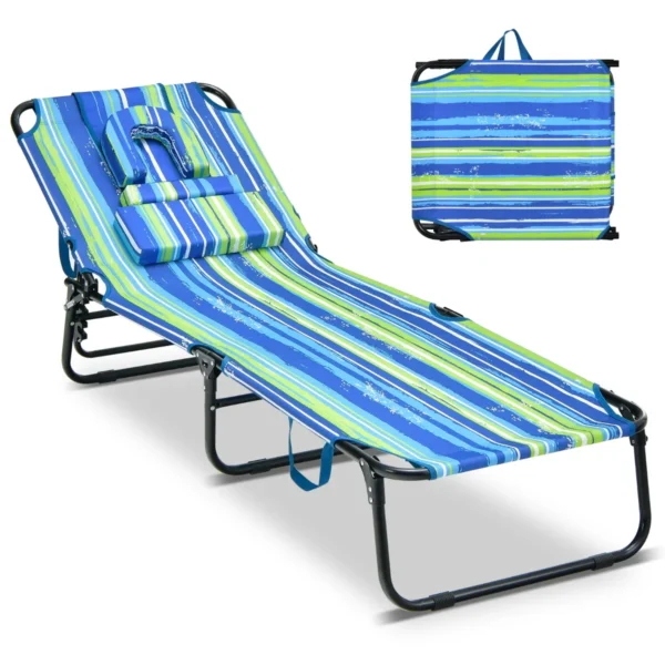 Zonneligstoel Met Gezichtsopening Inklapbare Ligstoel Strandstoel Ligstoel Voor Tuin En Zwembad (Blauw + Groen)