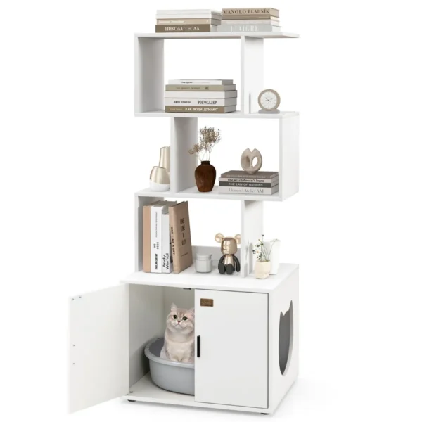 142 Cm Kattenbak 2 In 1 Kattenbak 3 Open Schappen Zij-Ingang Deuren Hoekdierbak Industriële Stijl Wit
