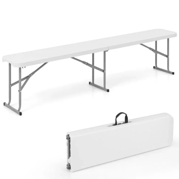 182 Cm Kunststof Opvouwbare Bank Picknickbank Voor Barbecue Kamperen Met HDPE-Blad Draaggreep Metalen Frame 2-Vouwbank