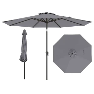 303 Cm Terrasparasol Kantelbare Parasol Met Zwengel & 8 Baleinen Dubbelgelaagde Tafelparasol Voor Tuin Terras Zwembad Grijs
