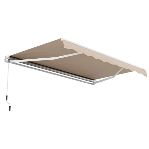 4 X 2,5 M Grote Uittrekbare Terraszonwering Luifel Zonnescherm Met Slinger & Aluminiumframe Zonneluifel Voor Markt Terras Beige