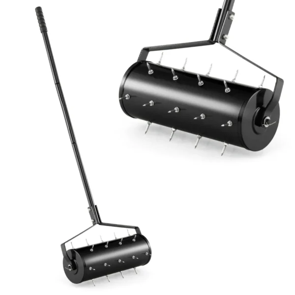 44 X 128 Cm Gazonbeluchter Handmatig Gazonrol Met Steel En Spijkers Handverticuteerder Rollend Gazonbeluchter Tuinwals Zwart