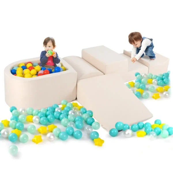 5-delige Klim- & Kruipset Zachte Speelblokken Met Ballenbak Schuimbouwstenen Creatieve Bouwstenen Voor Speelkamer Kinderkamer Beige
