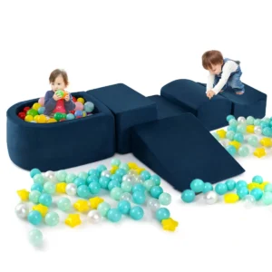 5-delige Klim- & Kruipset Zachte Speelblokken Met Ballenbak Schuimbouwstenen Creatieve Bouwstenen Voor Speelkamer Kinderkamer Donkerblauw
