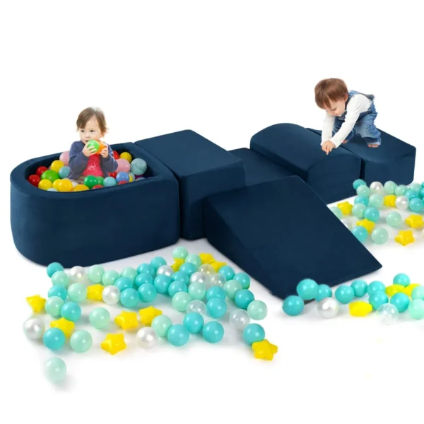5-delige Klim- & Kruipset Zachte Speelblokken Met Ballenbak Schuimbouwstenen Creatieve Bouwstenen Voor Speelkamer Kinderkamer Donkerblauw