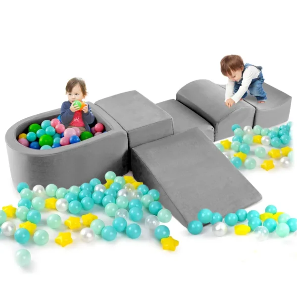 5-delige Klim- & Kruipset Zachte Speelblokken Met Ballenbak Schuimbouwstenen Creatieve Bouwstenen Voor Speelkamer Kinderkamer Grijs