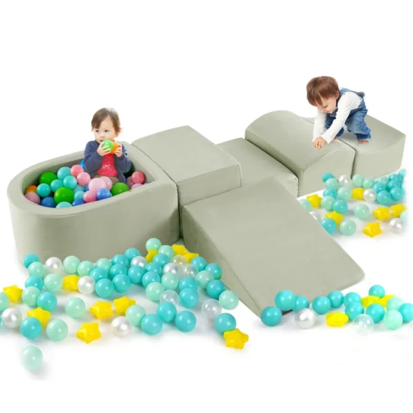 5-delige Klim- & Kruipset Zachte Speelblokken Met Ballenbak Schuimbouwstenen Creatieve Bouwstenen Voor Speelkamer Kinderkamer Groen