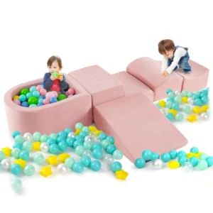 5-delige Klim- & Kruipset Zachte Speelblokken Met Ballenbak Schuimbouwstenen Creatieve Bouwstenen Voor Speelkamer Kinderkamer Roze