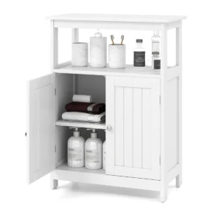 Badkamerkast Met Dubbele Deur & Planken & Verstelbare Plank Badkast Badkamercommode Wit