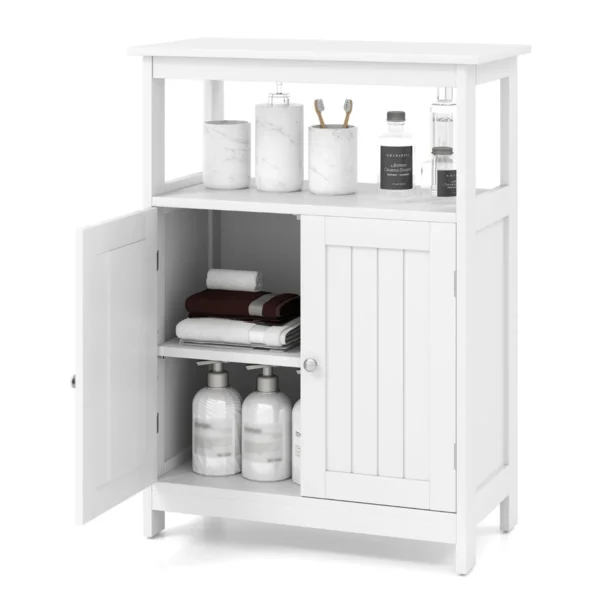 Badkamerkast Met Dubbele Deur & Planken & Verstelbare Plank Badkast Badkamercommode Wit