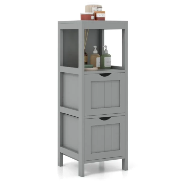 Badkamerkast Smal Met 2 Uitneembare Laden Open Rek En Kantelbeveiliging Houten Opbergkast Voor Badkamer 30 X 30 X 90 Cm (Grijs)