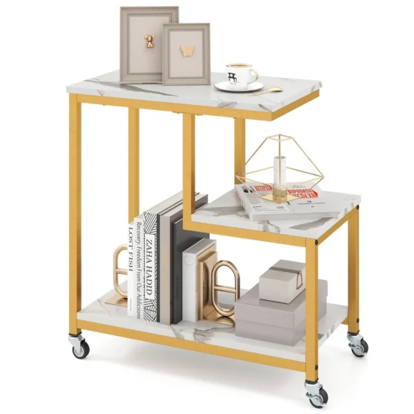 Bijzettafel Met Wieltjes 3-Laagse Salontafel In Marmerlook Koffietafel Kleine Salontafel Voor Woonkamer Slaapkamer Werkkamer