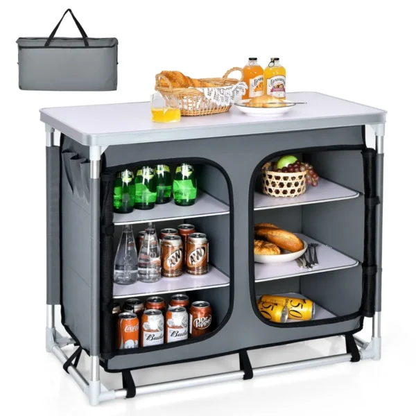 Buiten Kampeer Kooktafel Met Opbergruimte Draagbare Aluminium Keuken Kooktoestel Met Rits Voor Feesten Picknicken BBQ Tafel Grijs