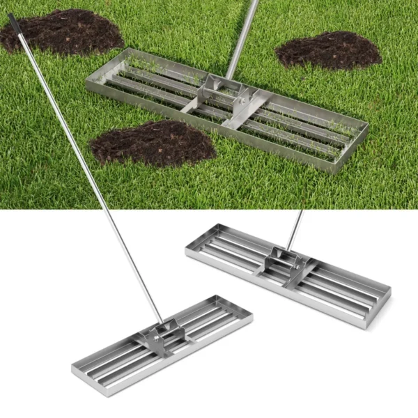 Gras Egaliseerhark Met Ergonomisch Handvat Metalen Grasriek Egalisatie Oppervlakvlakker Gazonwerktuig Zilver