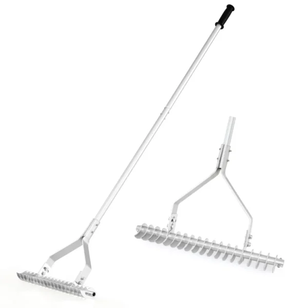 Hark Tuinhark Aluminium 50 X 178 Cm Gazonhark Met Verstelbare 19 Tanden Handvat En Dubbelzijdige Hark Vloerhark Voor Het Losmaken
