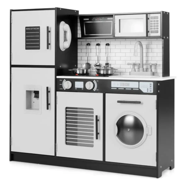Kinderkeukenset Met Oven Wasmachine Magnetron Waterdispenser Telefoon Licht Geluid Keukenspeelgoed Zwart