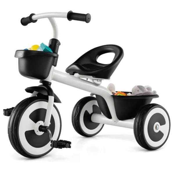 Loopfiets Voor Kinderen Met Verstelbare Zitting En 2 Manden 3-Wieler Loopfiets Van Robuust Koolstofijzeren Frame -Wit