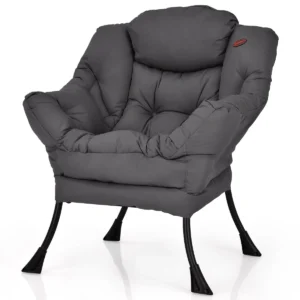 Moderne Relaxstoel Met Armleuningen En Zijzak Vrijetijdsstoel Van Polyesterweefsel Oorfauteuil Voor Woonkamer Kantoor Loungestoel Grijs