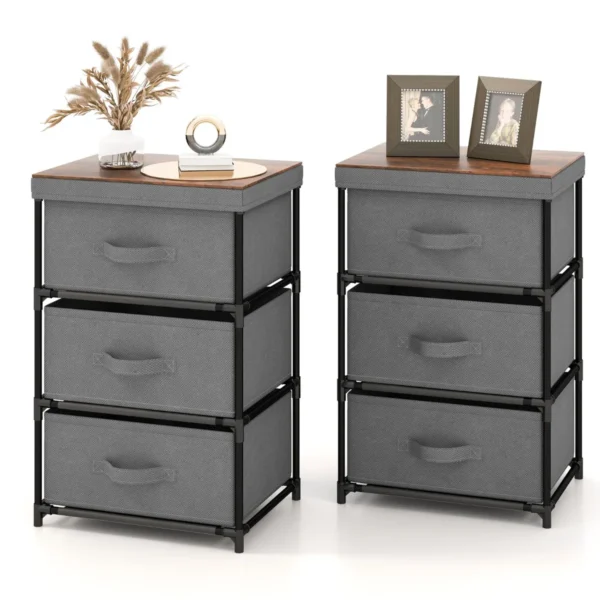 Set Van 2 Nachtkastjes Met Stoffen Laden Bijzettafel Met Metalen Frame Opbergkast Stoffen Commode Voor Slaapkamer Grijs