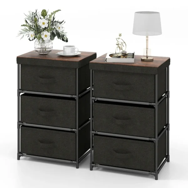 Set Van 2 Nachtkastjes Met Stoffen Laden Bijzettafel Met Metalen Frame Opbergkast Stoffen Commode Voor Slaapkamer Zwart