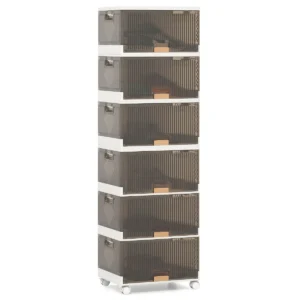 Stapelbare 6 Kubus Opbergdozen Opvouwbare Schoenendozen Met Afneembare Wielen Grote 85L/102L Organiser Met Kanteldeuren-L