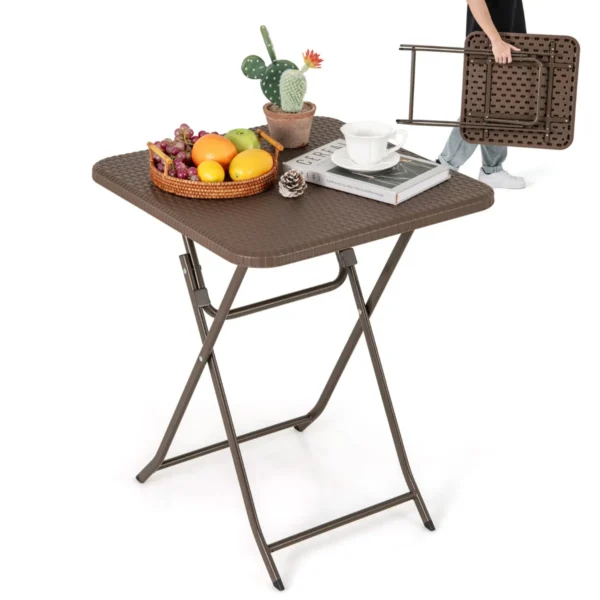 Tuintafel In Rotan-Look Klaptafel Kleine Eettafel Inklapbare Balkontafel Met HDPE-Tafelblad Vierkante Campingtafel 60 X 60 X 72 Cm