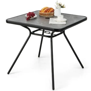 Tuintafel Met Tafelblad Van Kunstmarmer Terrastafel Met Parasolgat Balkontafel Voor 4 Personen Outdoor-Eettafel 80 X 80 X 72,5 Cm