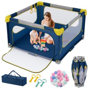 Livsk costway 127 x 127 x 725 cm opvouwbaar babylooprek met 50 ballen 4 handvatten ritsdeur looprek speelrek blauw
