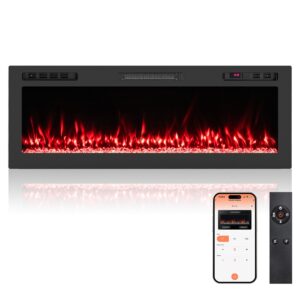 Livsk costway 127 cm elektrische open haard compatibel met alexa en google assistant verwarming 750 w 1500 w met afstandsbediening app
