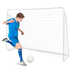 Livsk costway 215 x 152 cm voetbaldoel met weerbestendig net stevig frame grondpennen voetbalvelduitrusting voor doelschiettraining voor kinderen