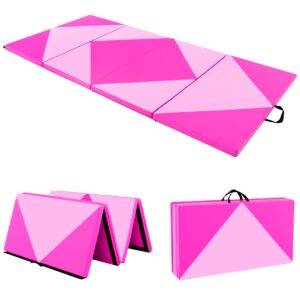 Livsk costway 240 cm lange opvouwbare gymmat 240 cm x 117 cm x 5 cm grote sportmat van pu leer met klittenbandsluitingen hot pink