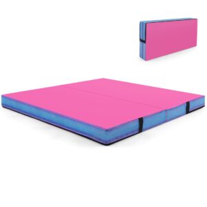 Livsk costway opvouwbare gymmat 122 x 122 x 10 cm dikte dubbel opvouwbare gym en tumblingmat roze