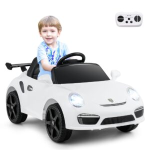 Livsk costway porsche elektrische auto voor kinderen 12v elektrisch kindervoertuig met afstandsbediening en usb poort wit