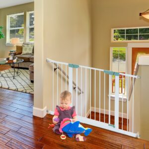 Livsk costway veiligheidshekje extra hoog en breed met verlengstukken en montagesets 70 120 cm breed zelfsluitend voor babys en huisdieren wit