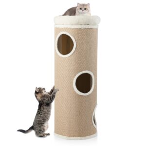 Livsk costway vier verdiepingen tellend kattenhuis voor meerdere katten met een uitneembaar pluche bed bruin