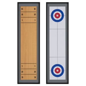 Livsk costway 114 cm tafel shuffleboard curling 2 in 1 bordspel met 8 schijven draagbare houten shuffleboard curling combiset