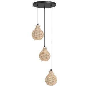 Livsk costway rieten hanglamp hanglamp met drie lampen in boheemse stijl met stevig metalen frame en e27 fittingen